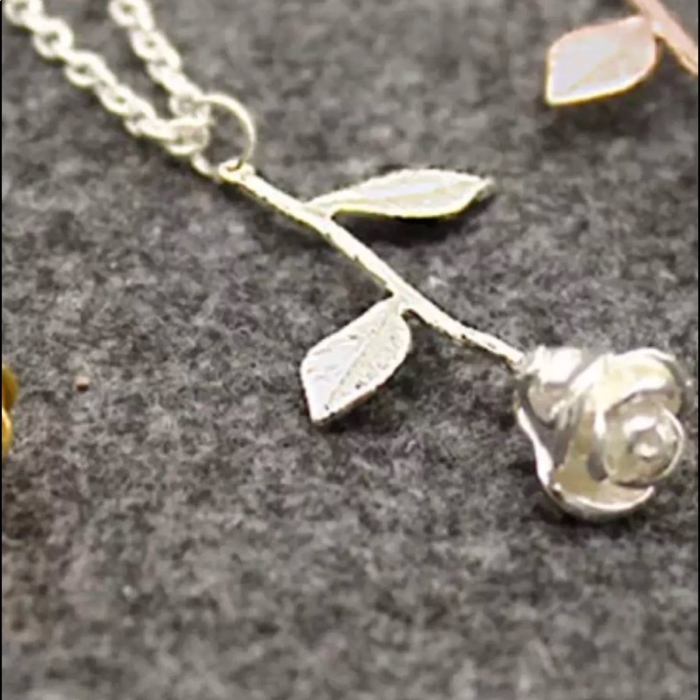 Silver rose necklace beauty and the beast